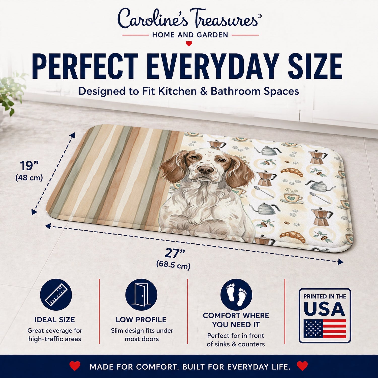 Liver Belton English Setter Coffee Bar Memory Foam Kitchen Mat Machine Washable Anti-Fatigue Cushion Comfort Bath or Kitchen Rug