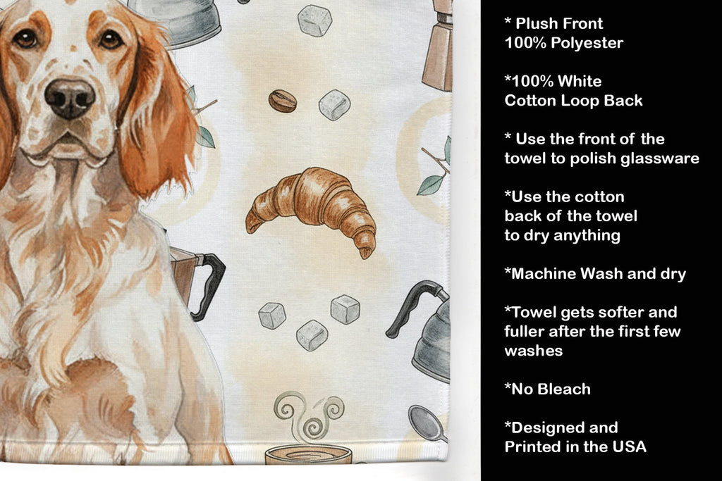 Orange Belton English Setter Coffee Bar Kitchen Towel Velour Plush Front and Cotton Loop Back Machine Washable