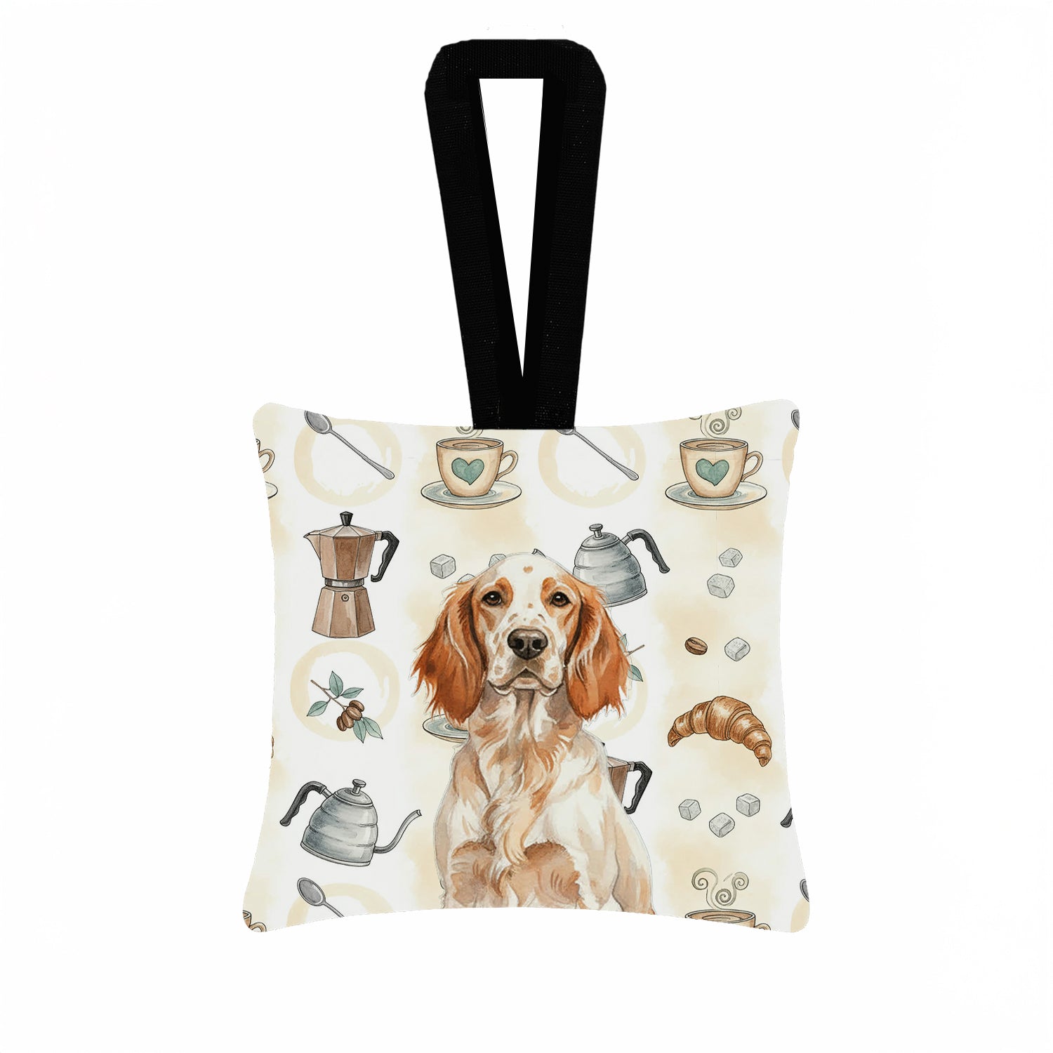 Orange Belton English Setter Coffee Bar Hanging Square Fabric Ornament 3.5 � 3.5 Decorative Door-Knob & Tree Hanger, Soft Fabric