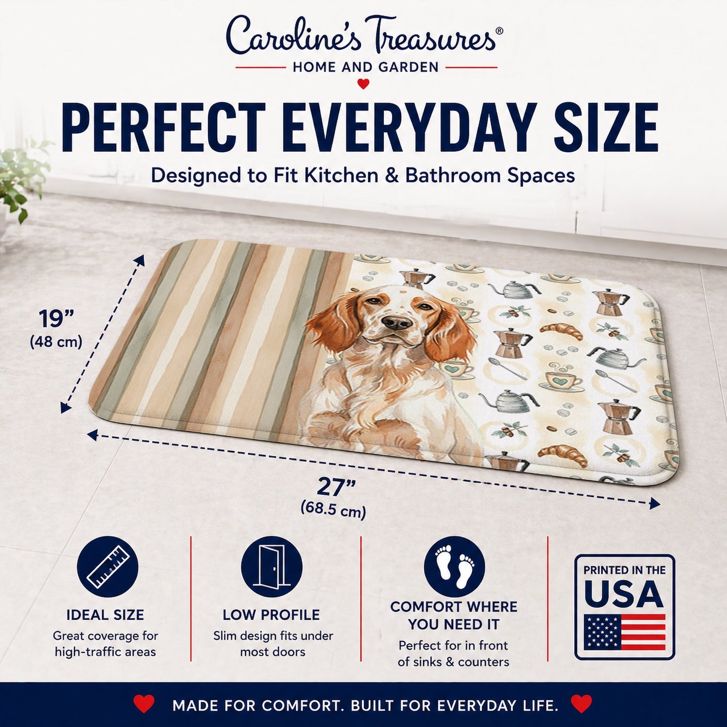 Orange Belton English Setter Coffee Bar Memory Foam Kitchen Mat Machine Washable Anti-Fatigue Cushion Comfort Bath or Kitchen Rug