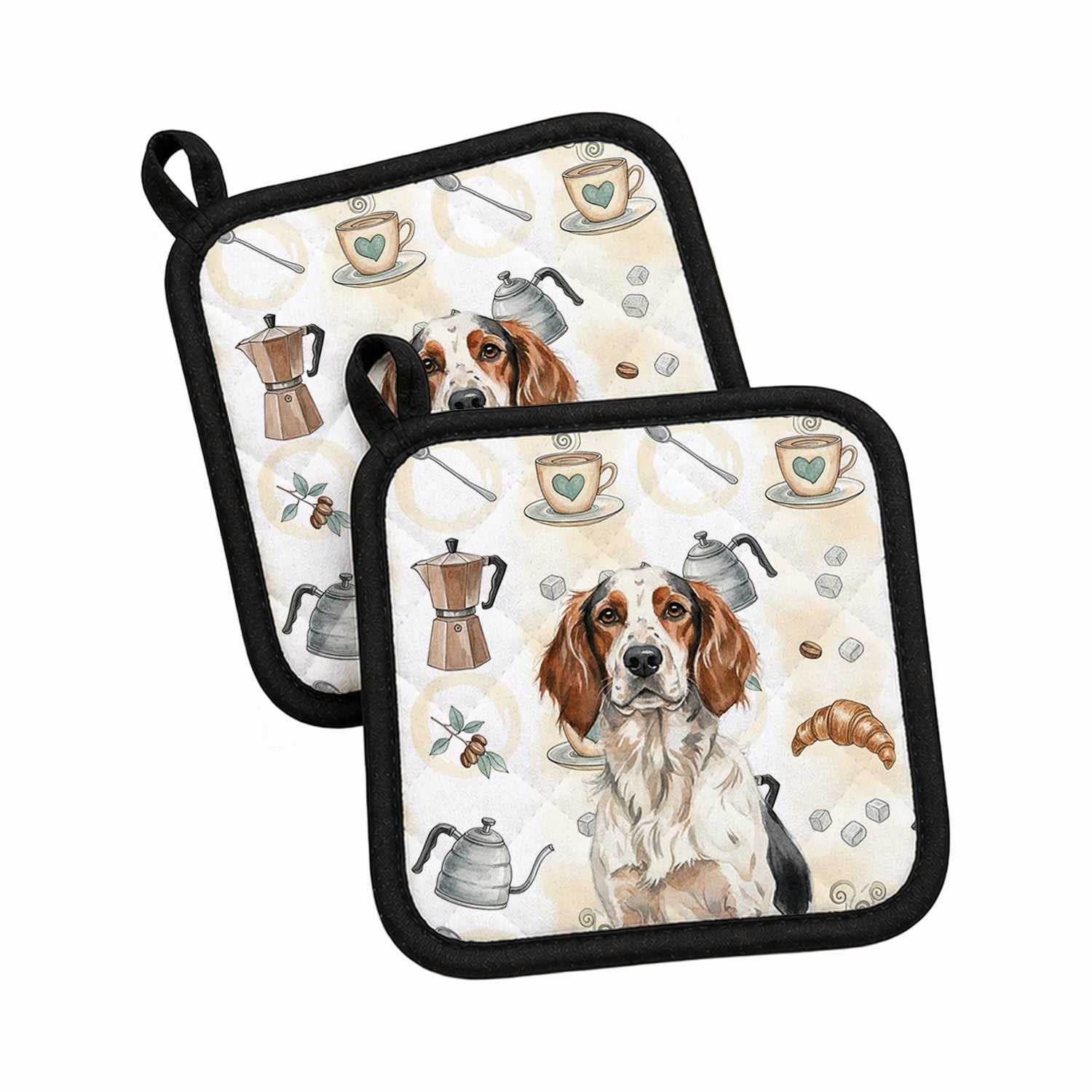 Tricolor English Setter Coffee Bar Pot Holder Set of 2 Heat Resistant Quilted Hot Pads 7.5 x 7.5 Inch, Insulated Kitchen Trivets for Cooking & Baking