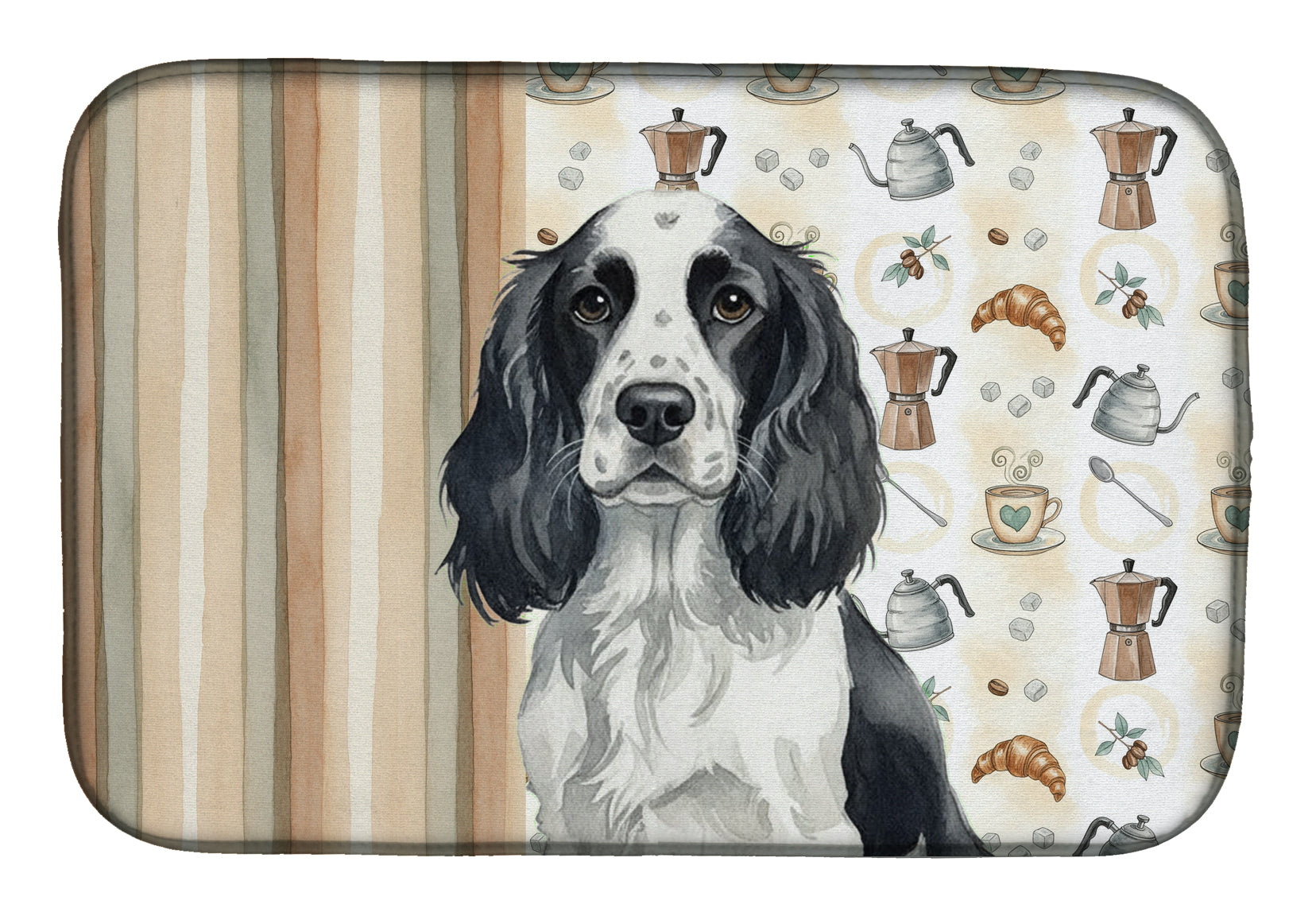 Black and White English Springer Spaniel Coffee Bar Dish Drying Mat Absorbent Dish Drying Mat Pad for Kitchen Counter Dish Drainer Mat for Countertop, 14 x 21", Multicolor