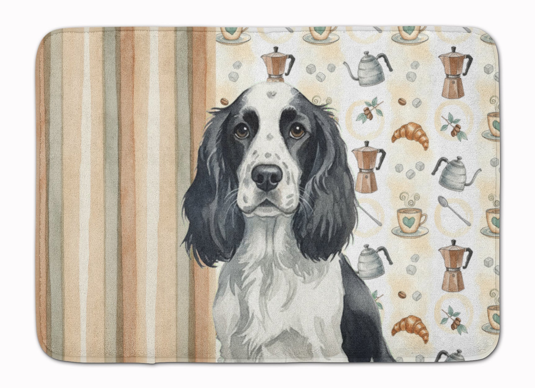 Black and White English Springer Spaniel Coffee Bar Memory Foam Kitchen Mat Machine Washable Anti-Fatigue Cushion Comfort Bath or Kitchen Rug