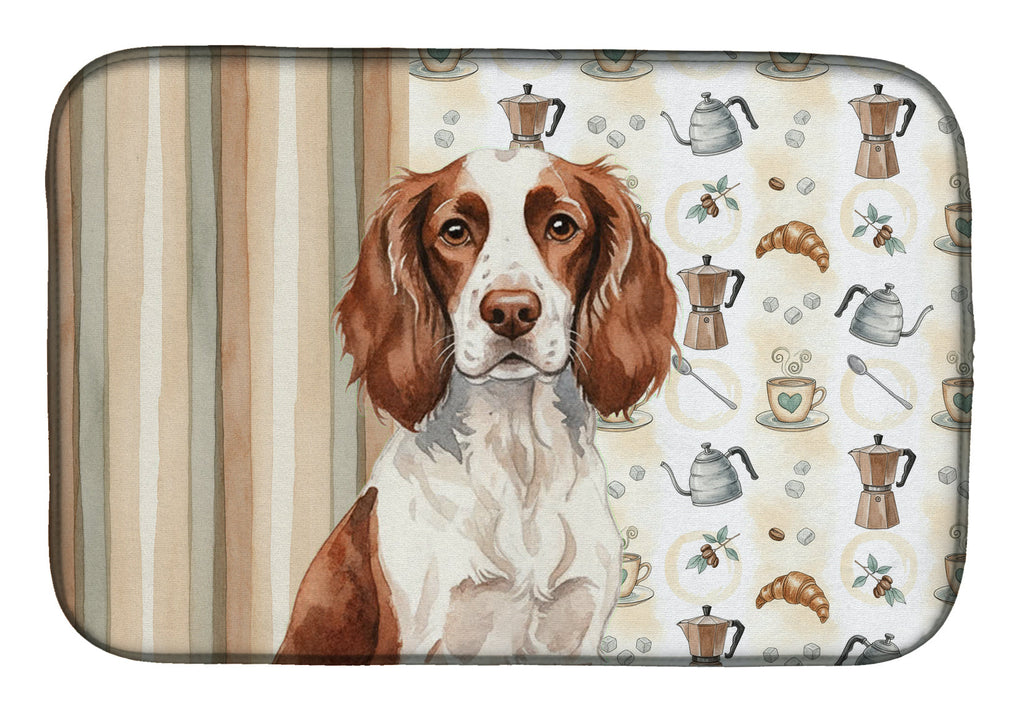 Liver and White English Springer Spaniel Coffee Bar Dish Drying Mat Absorbent Dish Drying Mat Pad for Kitchen Counter Dish Drainer Mat for Countertop, 14 x 21", Multicolor