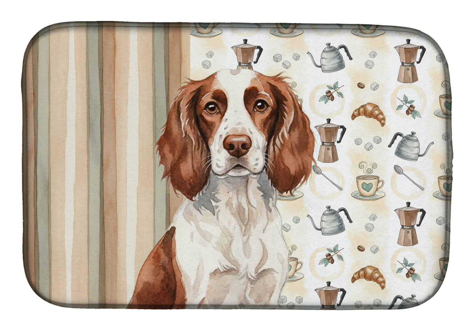 Liver and White English Springer Spaniel Coffee Bar Dish Drying Mat Absorbent Dish Drying Mat Pad for Kitchen Counter Dish Drainer Mat for Countertop, 14 x 21", Multicolor