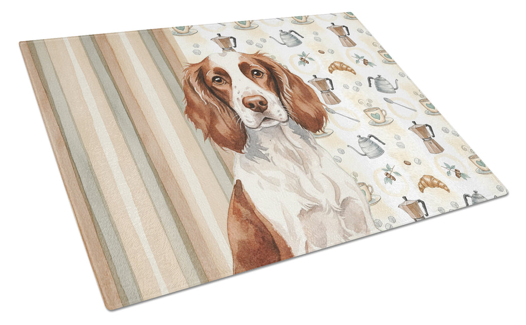Liver and White English Springer Spaniel Coffee Bar Cutting Board Tempered Glass Kitchen Cutting Surface, Heat Resistant Chopping, Non-Slip Feet, Food Prep & Serving
