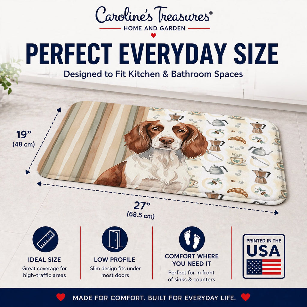Liver and White English Springer Spaniel Coffee Bar Memory Foam Kitchen Mat Machine Washable Anti-Fatigue Cushion Comfort Bath or Kitchen Rug