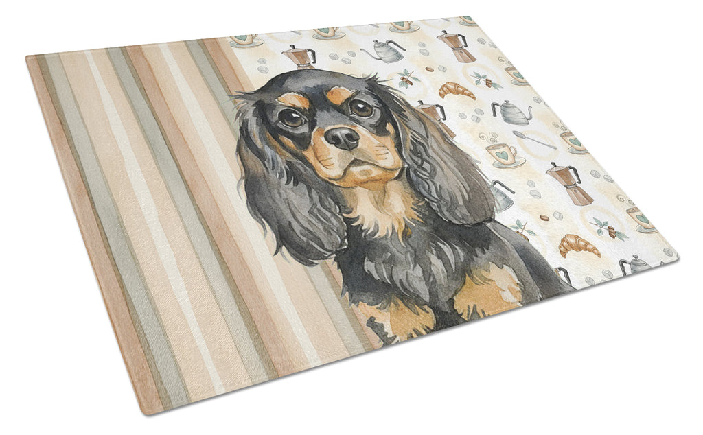 Black and Tan English Toy Spaniel Coffee Bar Cutting Board Tempered Glass Kitchen Cutting Surface, Heat Resistant Chopping, Non-Slip Feet, Food Prep & Serving