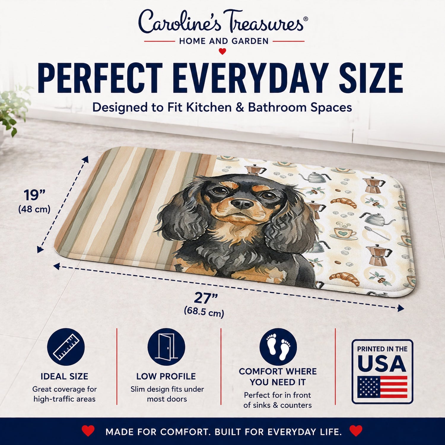 Black and Tan English Toy Spaniel Coffee Bar Memory Foam Kitchen Mat Machine Washable Anti-Fatigue Cushion Comfort Bath or Kitchen Rug