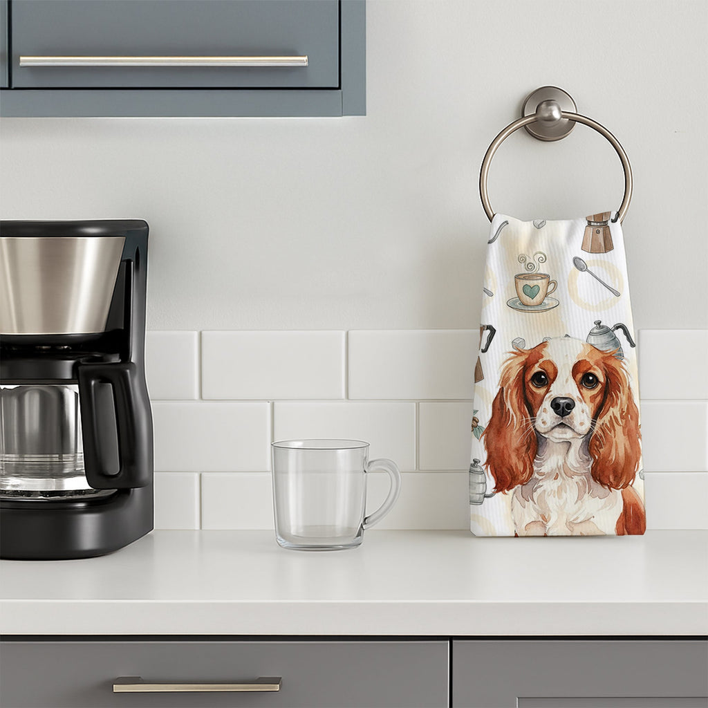 Blenheim English Toy Spaniel Coffee Bar Kitchen Towel Velour Plush Front and Cotton Loop Back Machine Washable