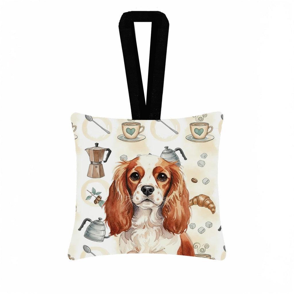 Blenheim English Toy Spaniel Coffee Bar Hanging Square Fabric Ornament 3.5 � 3.5 Decorative Door-Knob & Tree Hanger, Soft Fabric