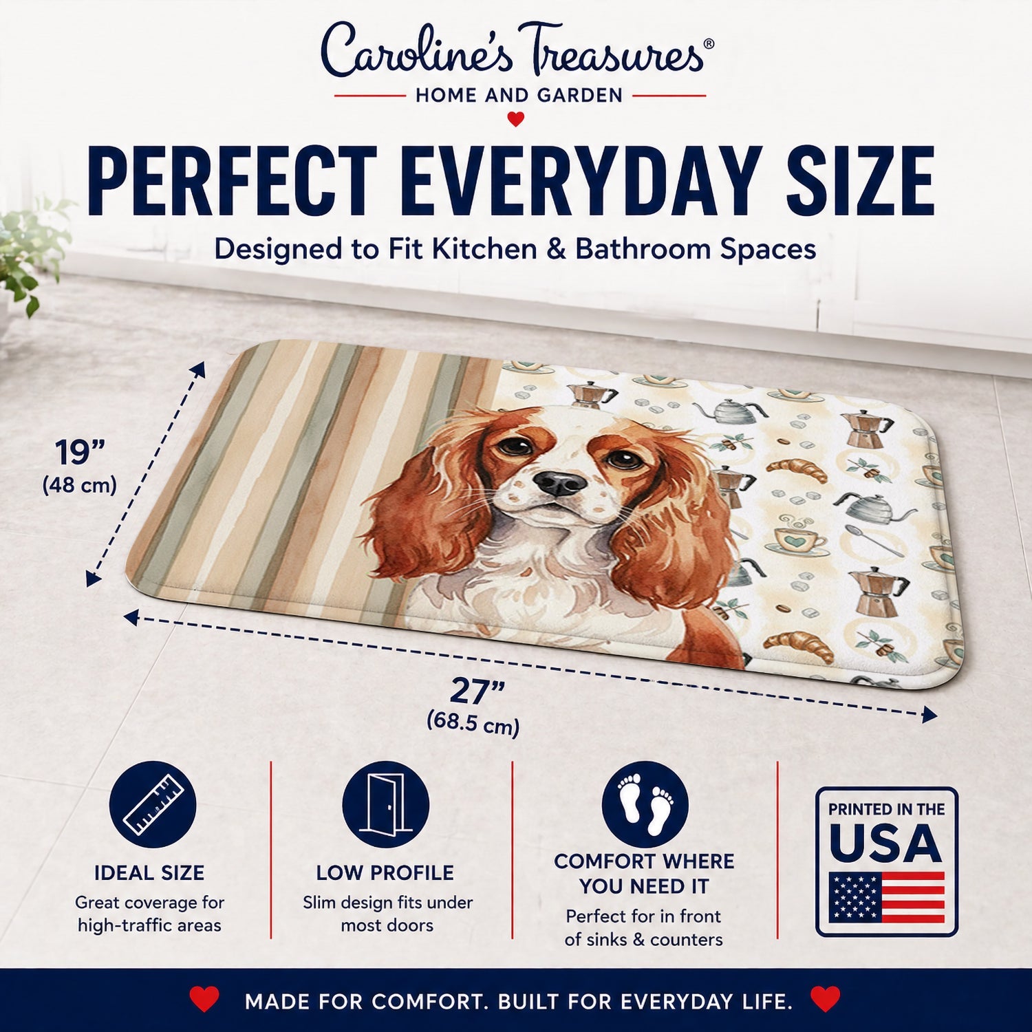 Blenheim English Toy Spaniel Coffee Bar Memory Foam Kitchen Mat Machine Washable Anti-Fatigue Cushion Comfort Bath or Kitchen Rug