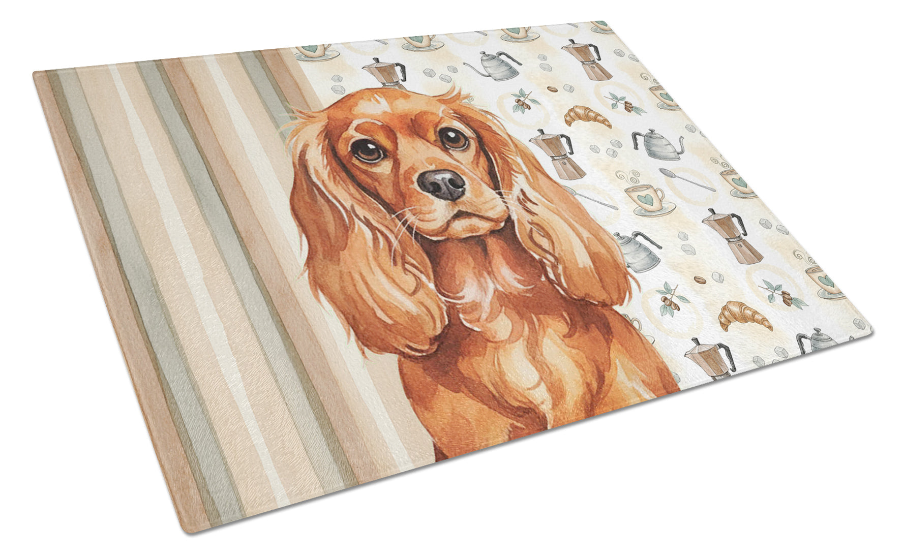 Ruby English Toy Spaniel Coffee Bar Cutting Board Tempered Glass Kitchen Cutting Surface, Heat Resistant Chopping, Non-Slip Feet, Food Prep & Serving