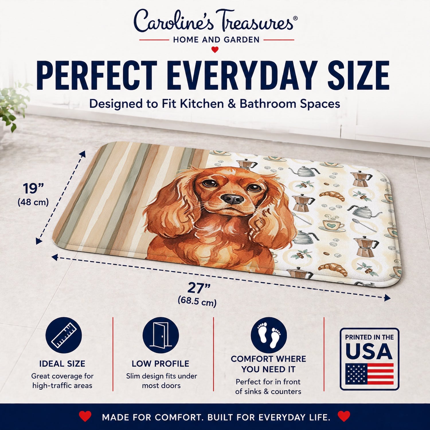Ruby English Toy Spaniel Coffee Bar Memory Foam Kitchen Mat Machine Washable Anti-Fatigue Cushion Comfort Bath or Kitchen Rug