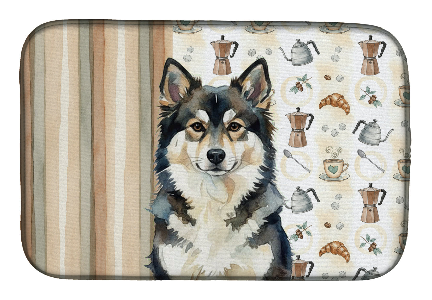 Finnish Lapphund Coffee Bar Dish Drying Mat Absorbent Dish Drying Mat Pad for Kitchen Counter Dish Drainer Mat for Countertop, 14 x 21", Multicolor