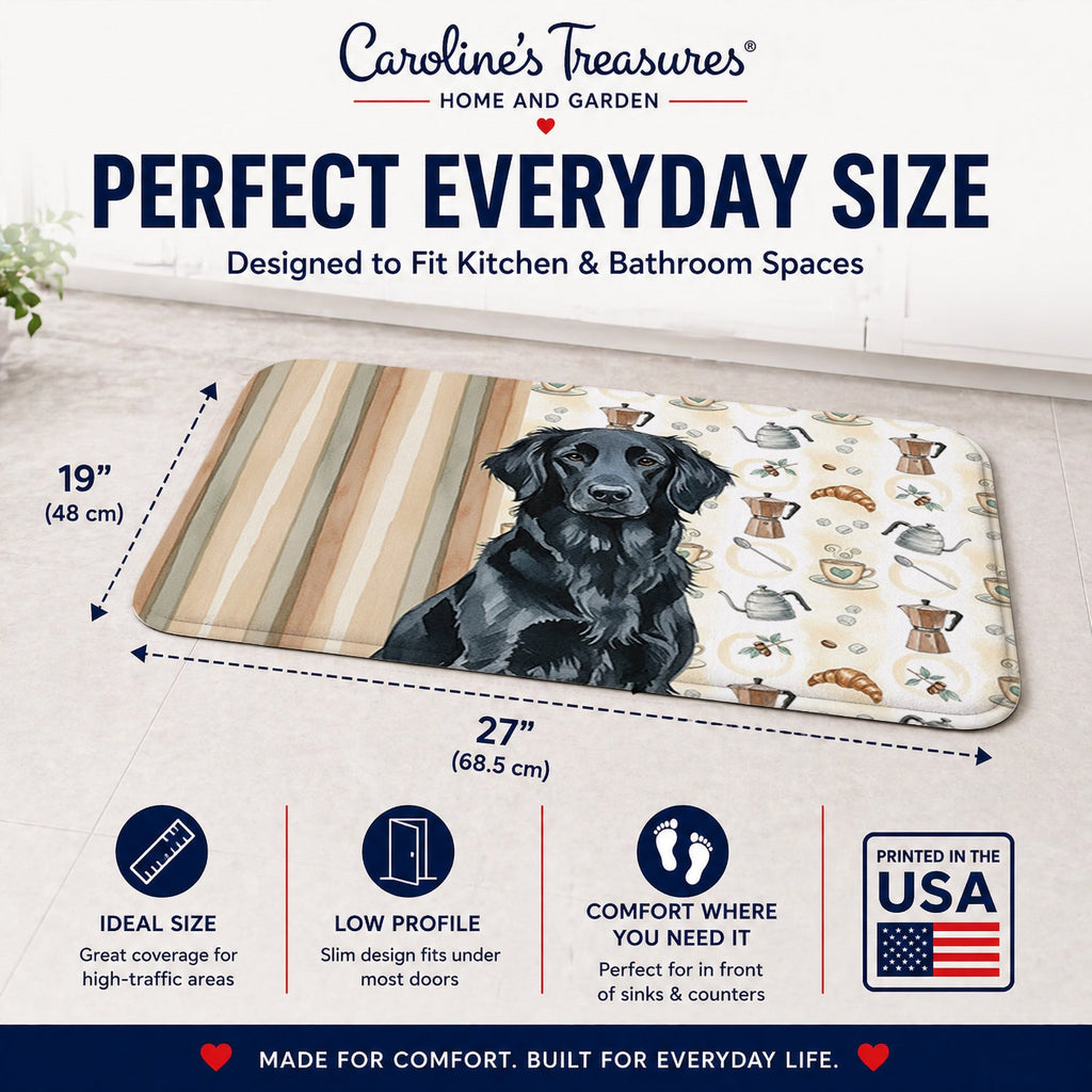 Black Flat-Coated Retriever Coffee Bar Memory Foam Kitchen Mat Machine Washable Anti-Fatigue Cushion Comfort Bath or Kitchen Rug