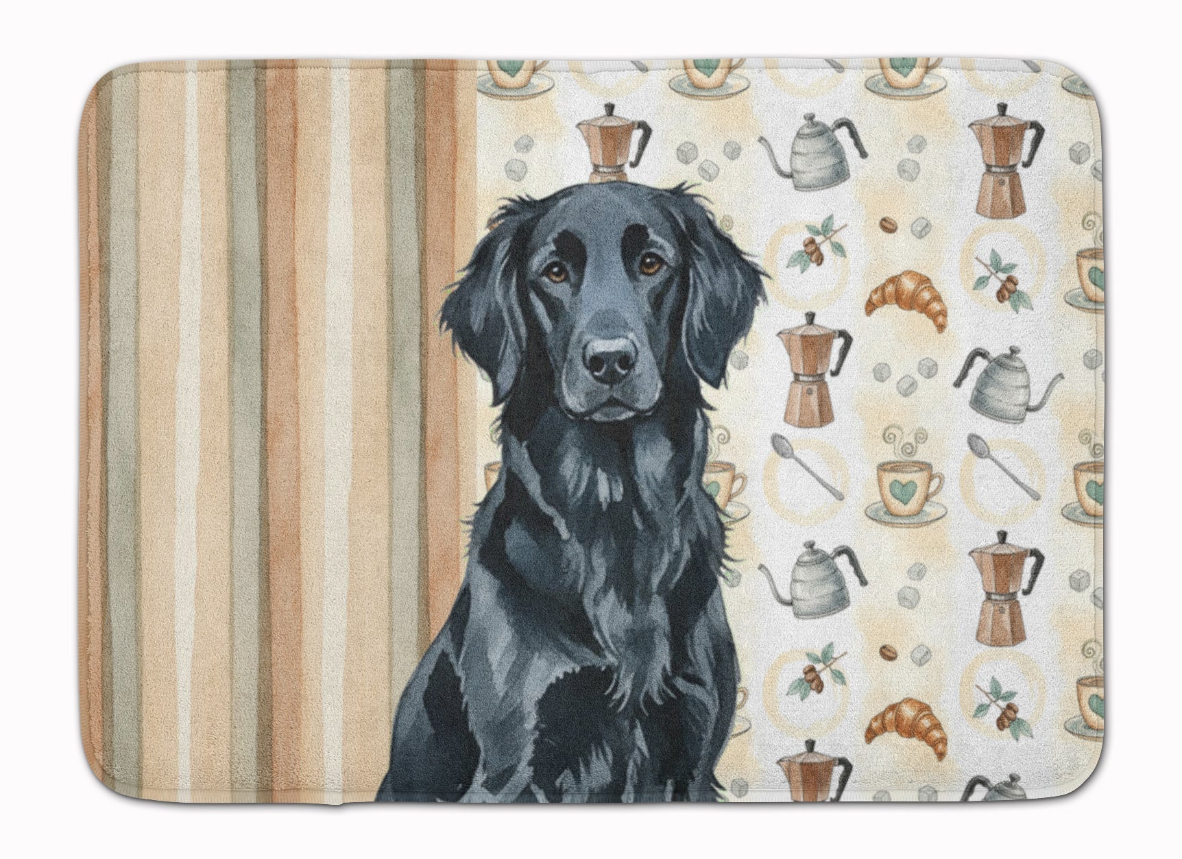 Black Flat-Coated Retriever Coffee Bar Memory Foam Kitchen Mat Machine Washable Anti-Fatigue Cushion Comfort Bath or Kitchen Rug