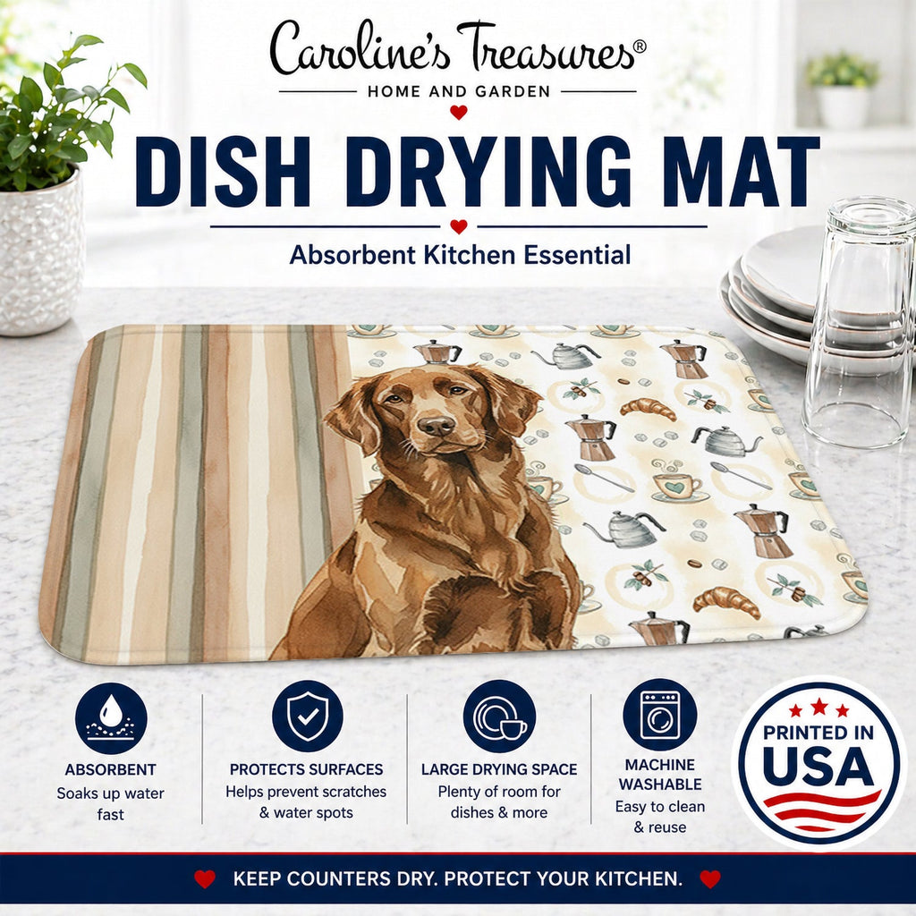 Liver Flat-Coated Retriever Coffee Bar Dish Drying Mat Absorbent Dish Drying Mat Pad for Kitchen Counter Dish Drainer Mat for Countertop, 14 x 21", Multicolor
