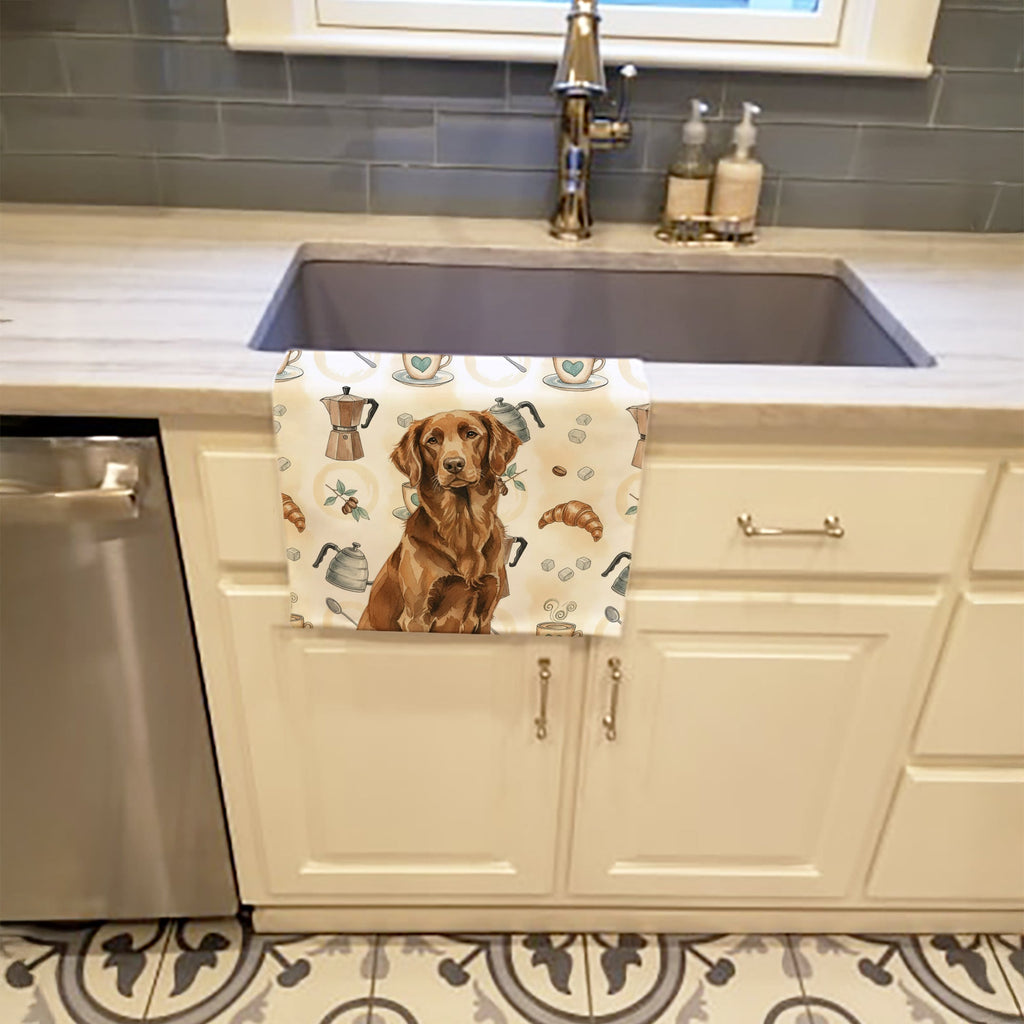 Liver Flat-Coated Retriever Coffee Bar Kitchen Towel Velour Plush Front and Cotton Loop Back Machine Washable