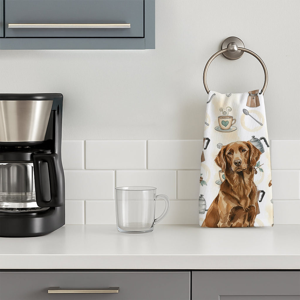Liver Flat-Coated Retriever Coffee Bar Kitchen Towel Velour Plush Front and Cotton Loop Back Machine Washable