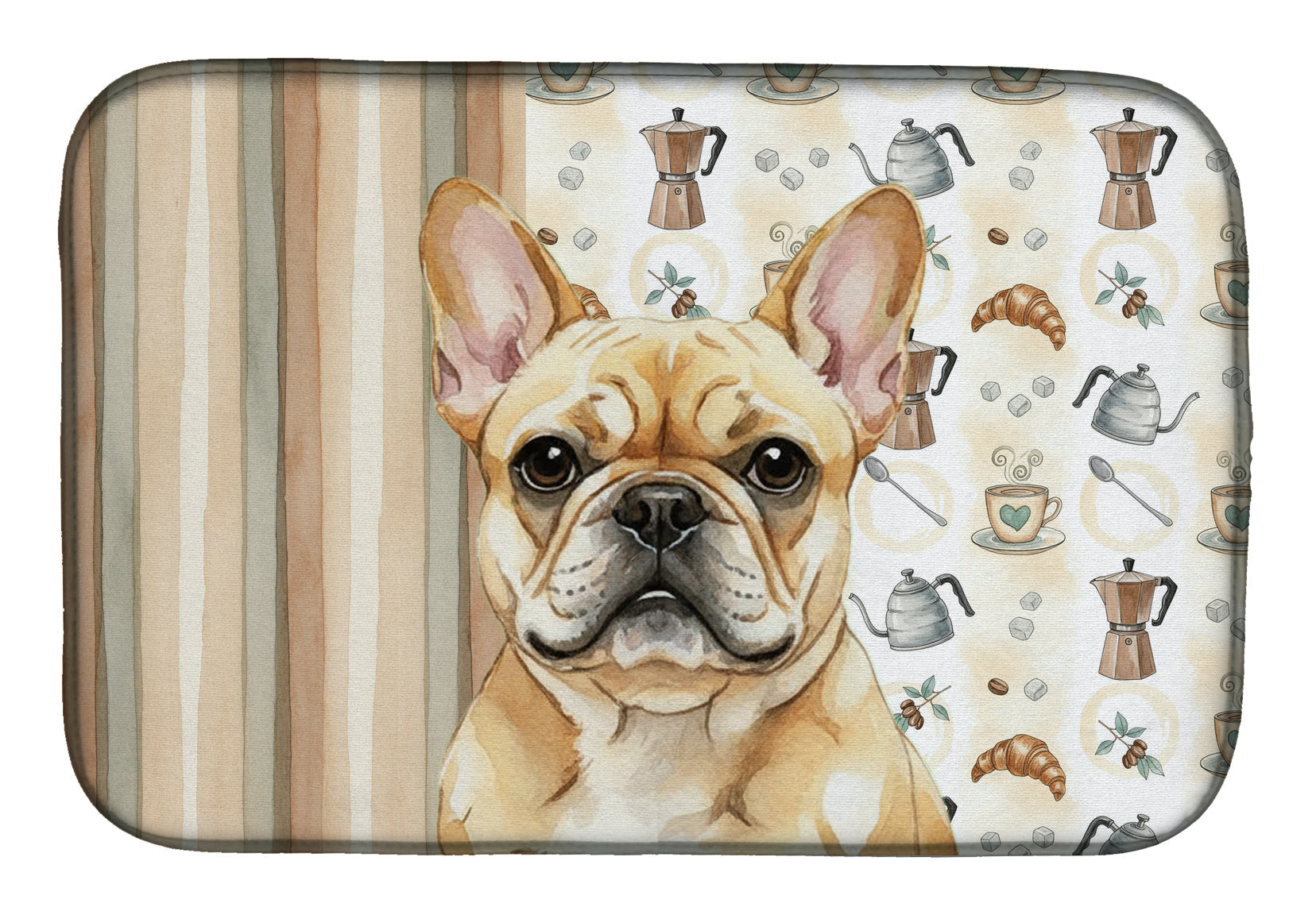 Fawn French Bulldog Coffee Bar Dish Drying Mat Absorbent Dish Drying Mat Pad for Kitchen Counter Dish Drainer Mat for Countertop, 14 x 21", Multicolor