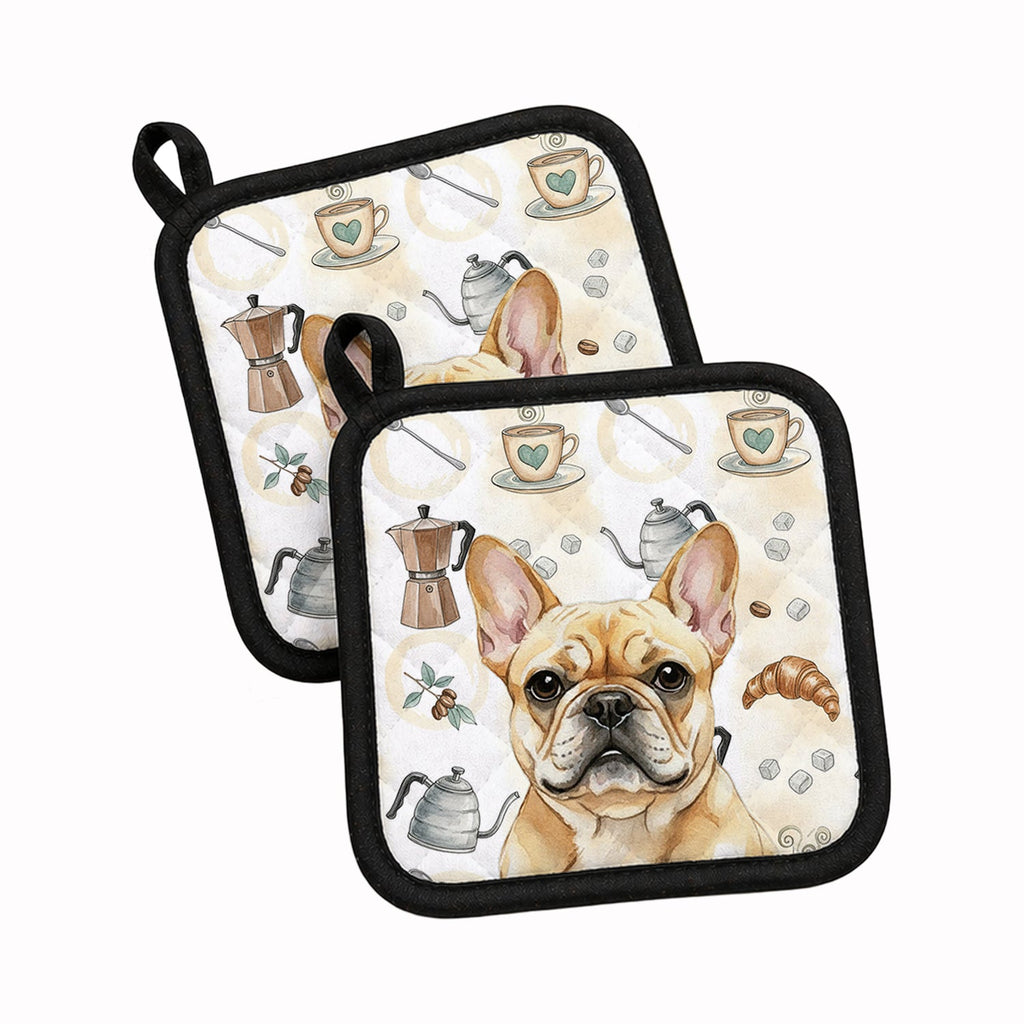 Fawn French Bulldog Coffee Bar Pot Holder Set of 2 Heat Resistant Quilted Hot Pads 7.5 x 7.5 Inch, Insulated Kitchen Trivets for Cooking & Baking