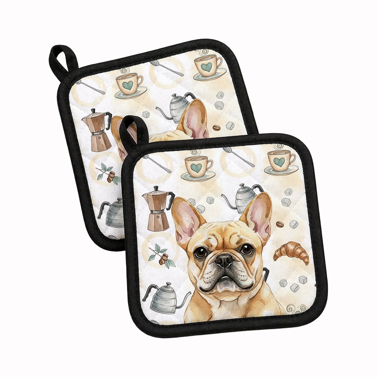 Fawn French Bulldog Coffee Bar Pot Holder Set of 2 Heat Resistant Quilted Hot Pads 7.5 x 7.5 Inch, Insulated Kitchen Trivets for Cooking & Baking