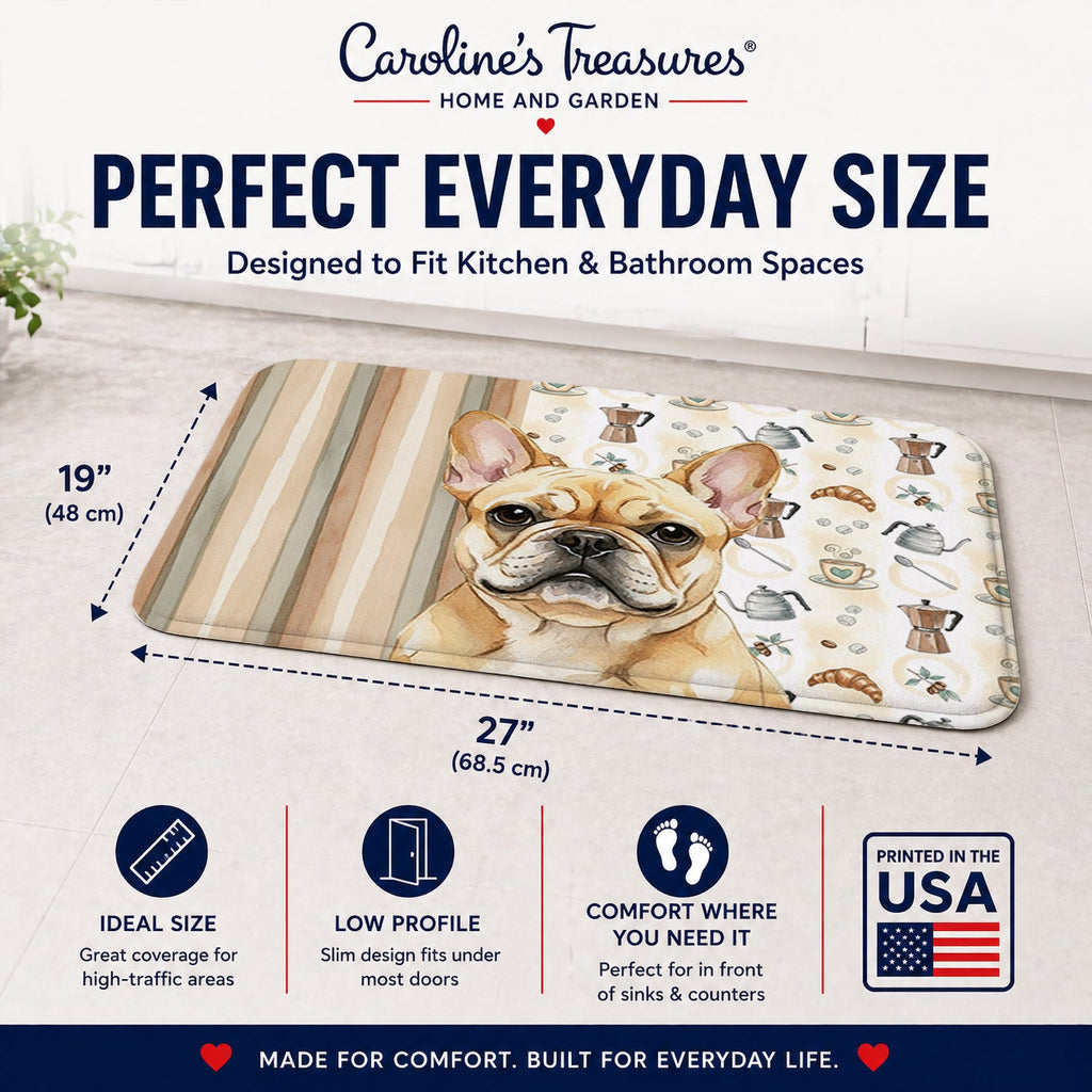 Fawn French Bulldog Coffee Bar Memory Foam Kitchen Mat Machine Washable Anti-Fatigue Cushion Comfort Bath or Kitchen Rug