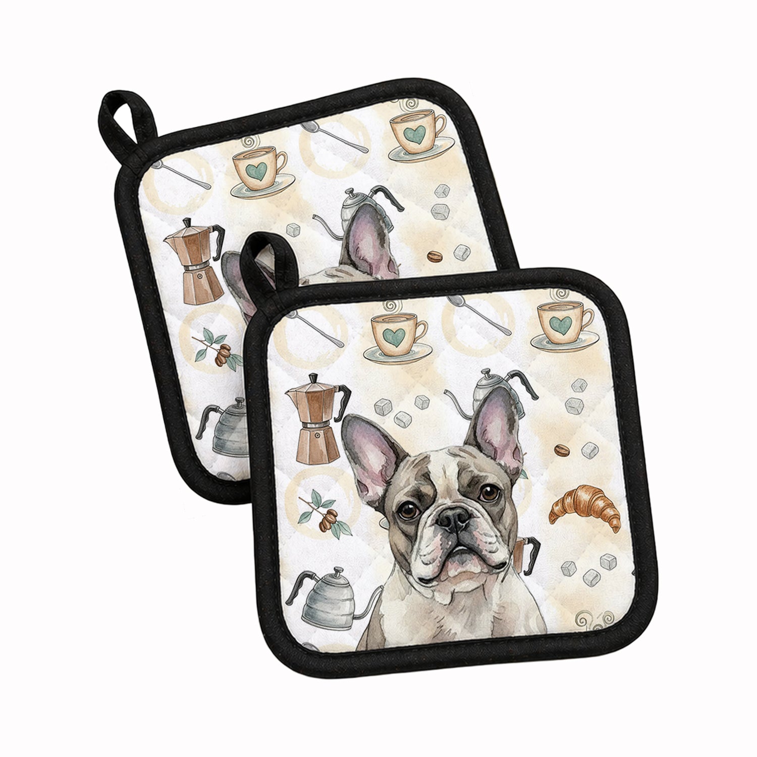 Pied French Bulldog Coffee Bar Pot Holder Set of 2 Heat Resistant Quilted Hot Pads 7.5 x 7.5 Inch, Insulated Kitchen Trivets for Cooking & Baking