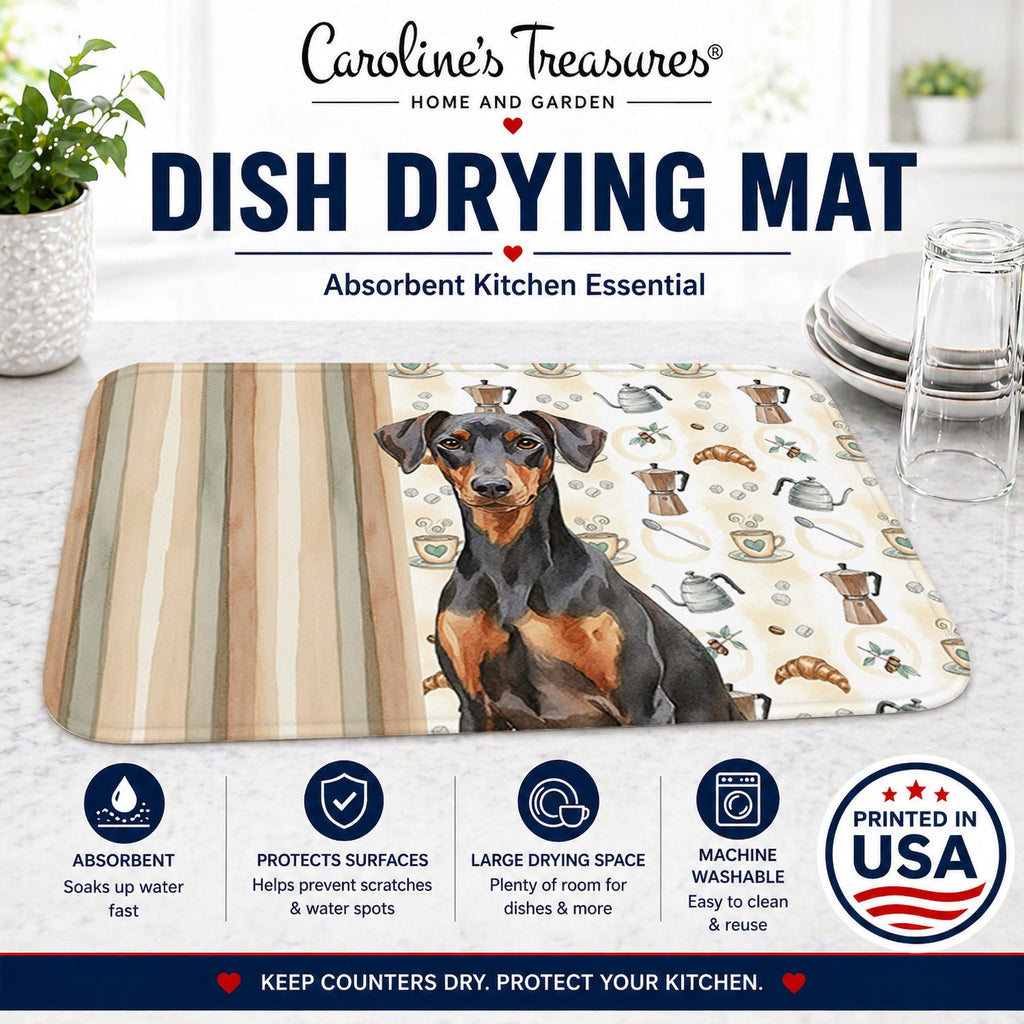 German Pinscher Coffee Bar Dish Drying Mat Absorbent Dish Drying Mat Pad for Kitchen Counter Dish Drainer Mat for Countertop, 14 x 21", Multicolor