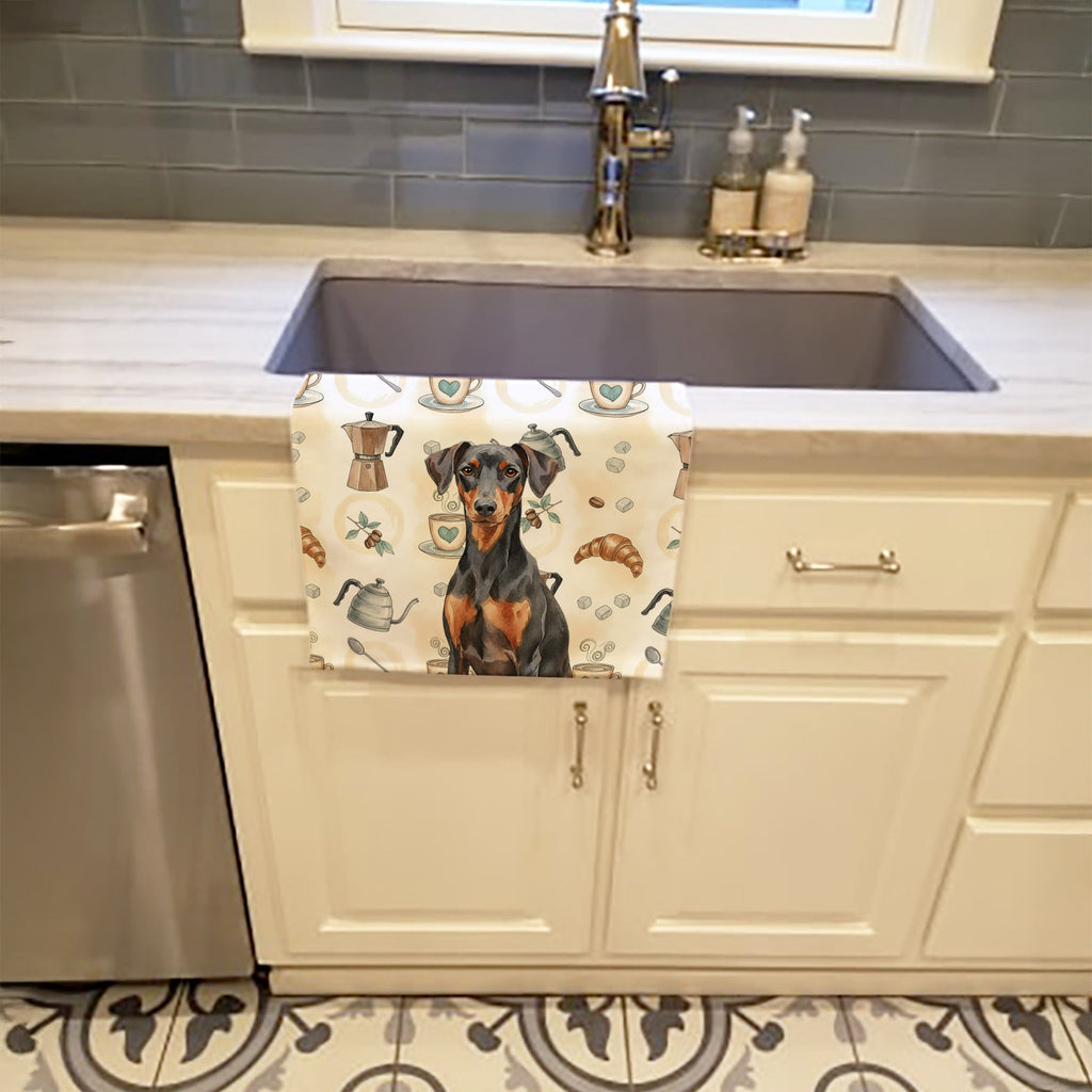 German Pinscher Coffee Bar Kitchen Towel Velour Plush Front and Cotton Loop Back Machine Washable