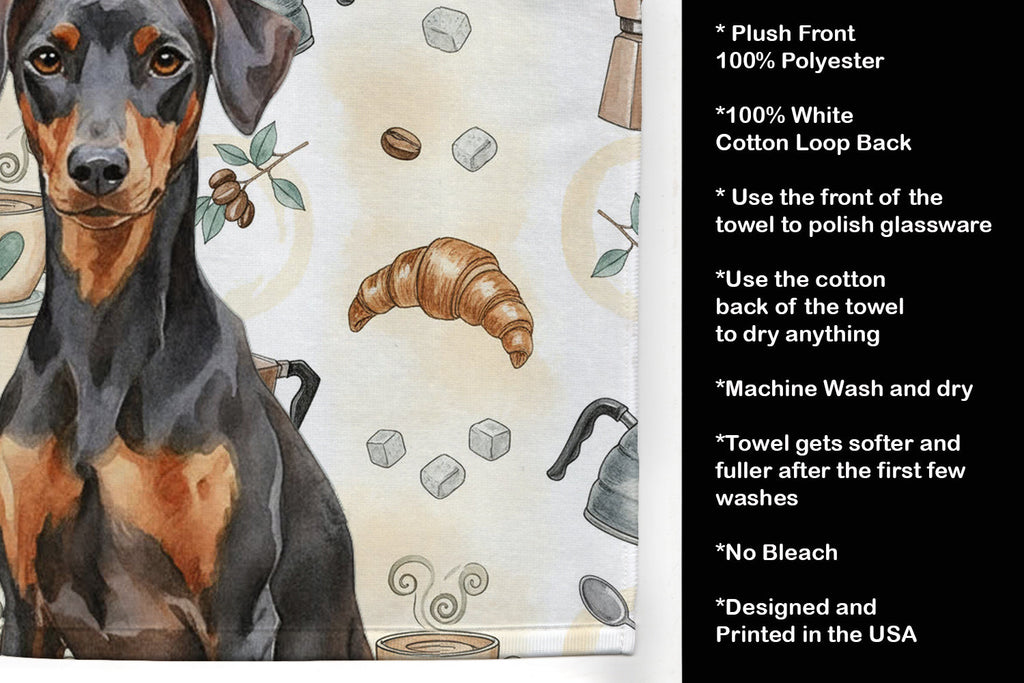 German Pinscher Coffee Bar Kitchen Towel Velour Plush Front and Cotton Loop Back Machine Washable
