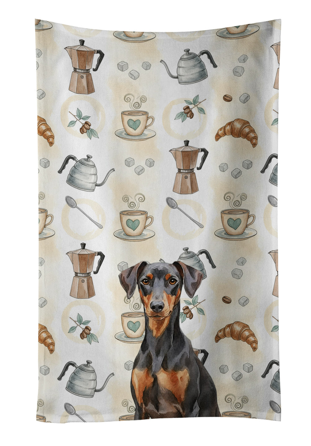 German Pinscher Coffee Bar Kitchen Towel Velour Plush Front and Cotton Loop Back Machine Washable