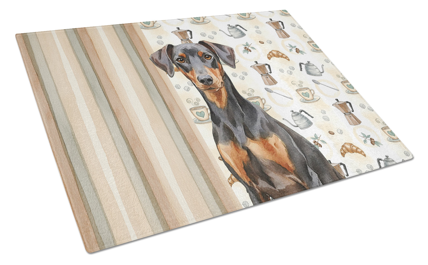German Pinscher Coffee Bar Cutting Board Tempered Glass Kitchen Cutting Surface, Heat Resistant Chopping, Non-Slip Feet, Food Prep & Serving