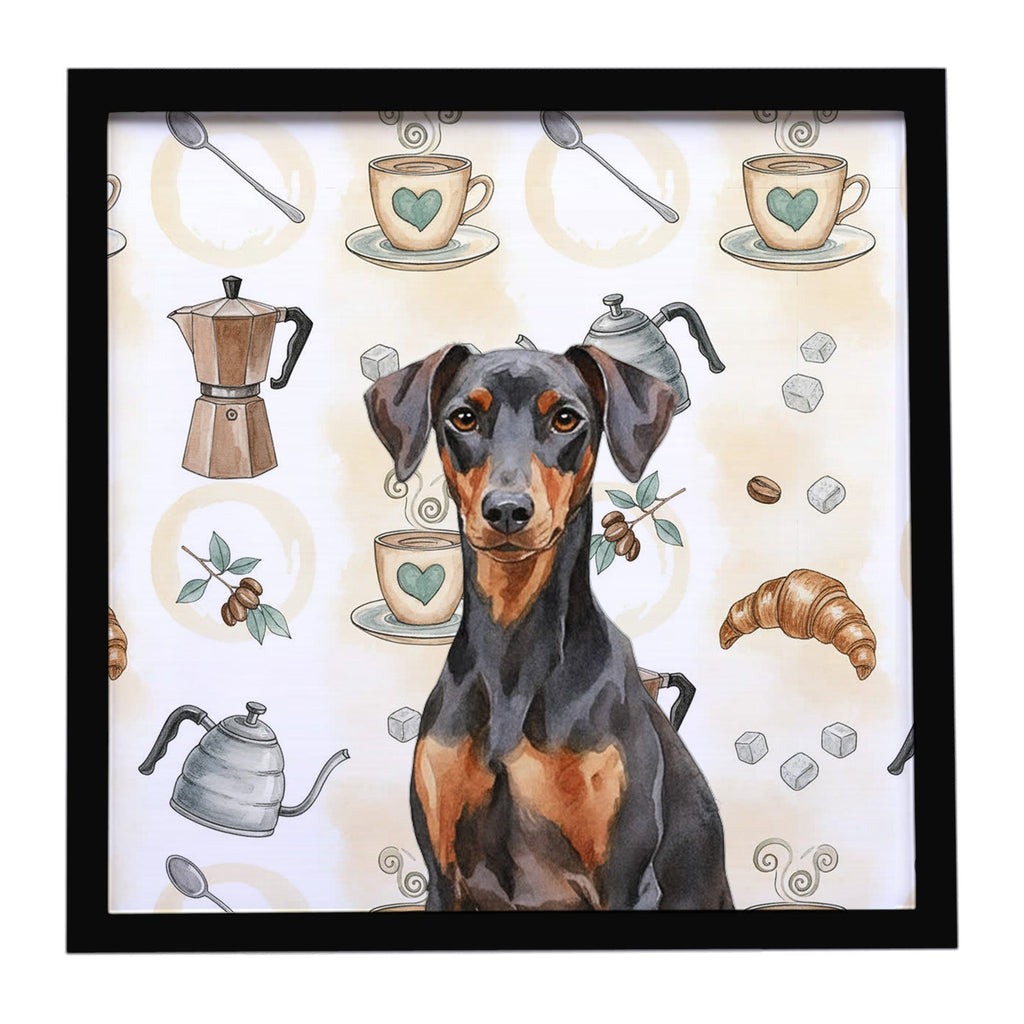 German Pinscher Coffee Bar Framed Metal Print Bathroom, Kitchen, Office, Home Decor Wall Art Ready to Hang, Square, 8X8