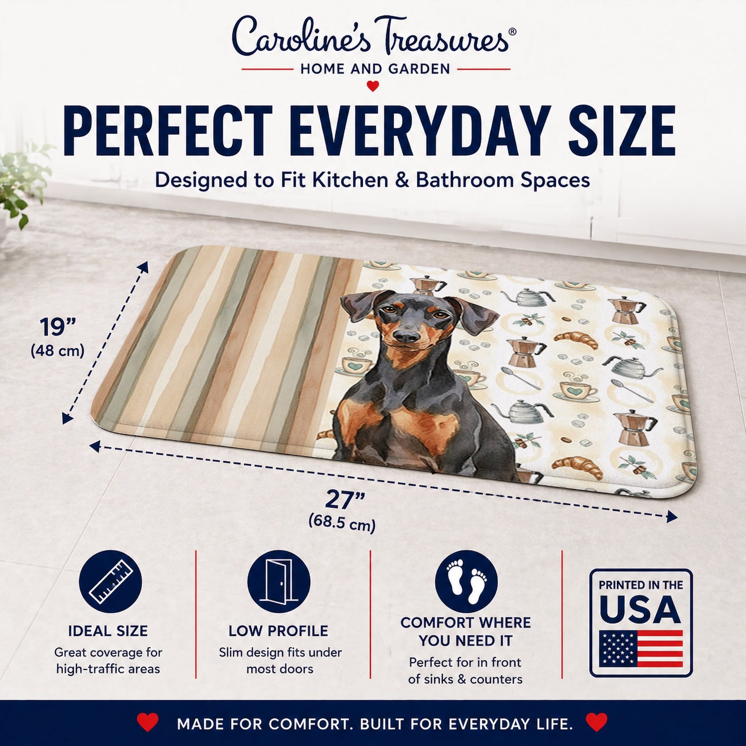 German Pinscher Coffee Bar Memory Foam Kitchen Mat Machine Washable Anti-Fatigue Cushion Comfort Bath or Kitchen Rug