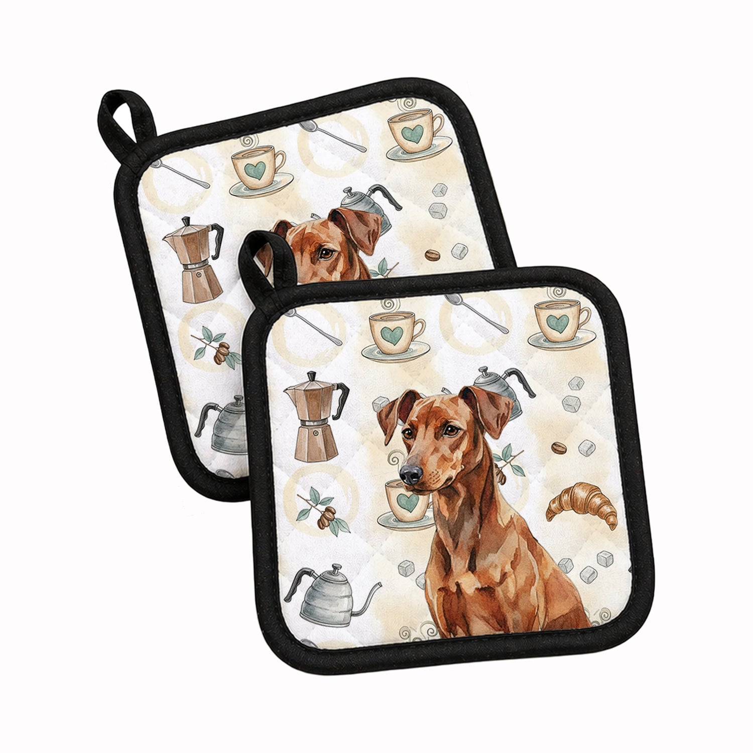 Red German Pinscher Coffee Bar Pot Holder Set of 2 Heat Resistant Quilted Hot Pads 7.5 x 7.5 Inch, Insulated Kitchen Trivets for Cooking & Baking