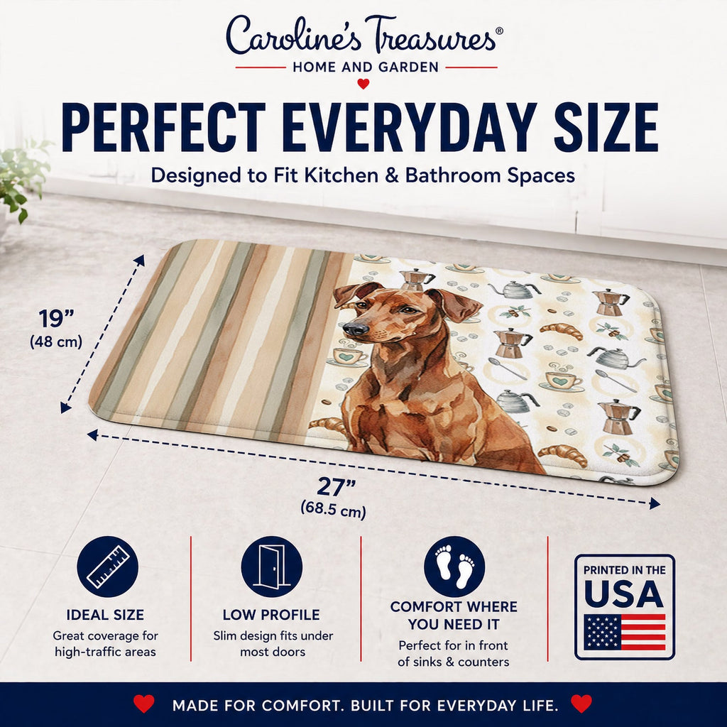 Red German Pinscher Coffee Bar Memory Foam Kitchen Mat Machine Washable Anti-Fatigue Cushion Comfort Bath or Kitchen Rug