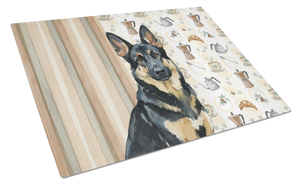 Black and Tan German Shepherd Coffee Bar Cutting Board Tempered Glass Kitchen Cutting Surface, Heat Resistant Chopping, Non-Slip Feet, Food Prep & Serving