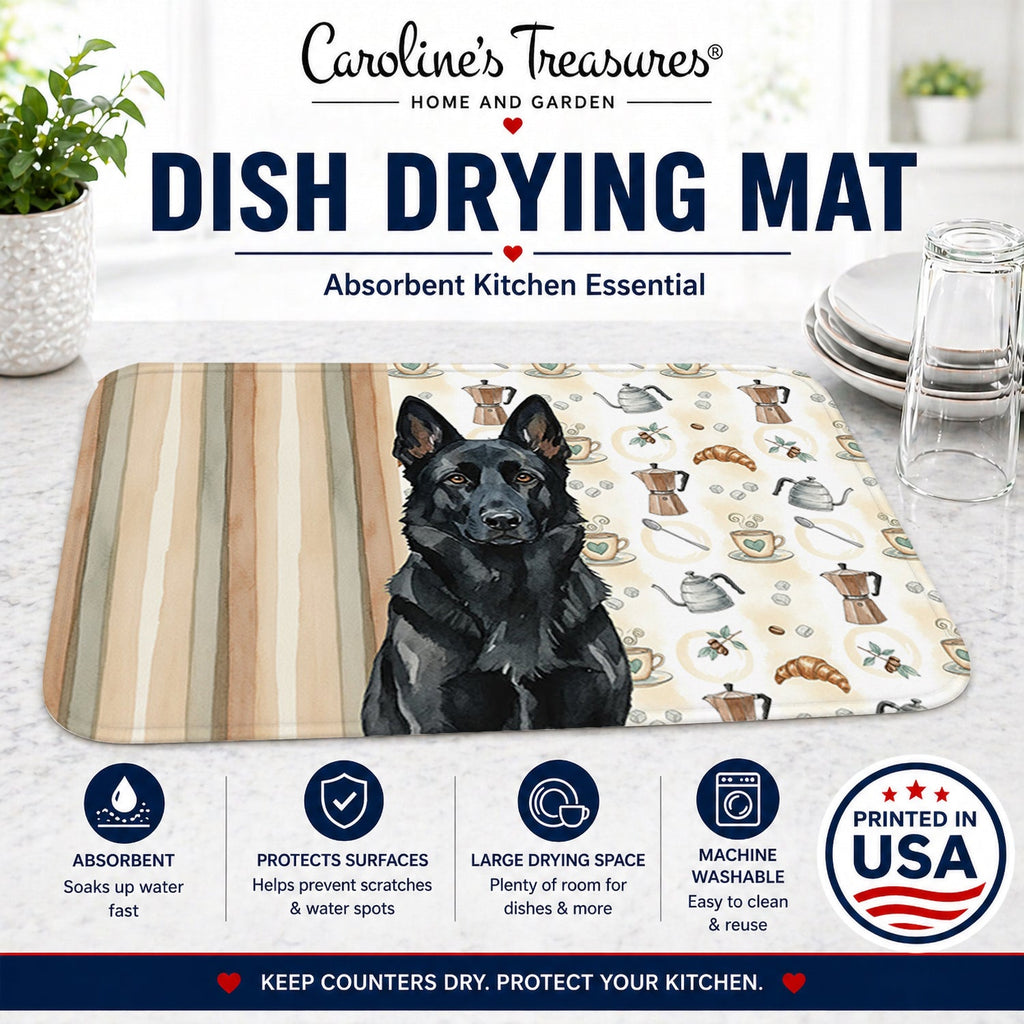 Black German Shepherd Coffee Bar Dish Drying Mat Absorbent Dish Drying Mat Pad for Kitchen Counter Dish Drainer Mat for Countertop, 14 x 21", Multicolor