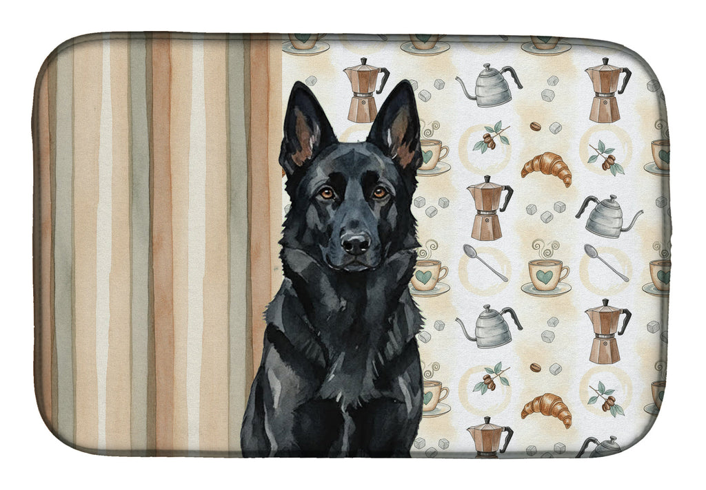 Black German Shepherd Coffee Bar Dish Drying Mat Absorbent Dish Drying Mat Pad for Kitchen Counter Dish Drainer Mat for Countertop, 14 x 21", Multicolor