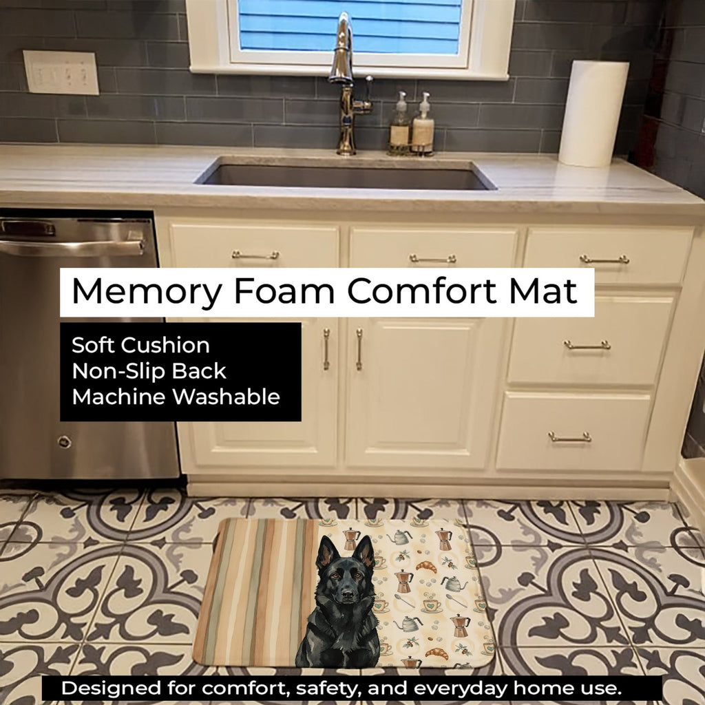 Black German Shepherd Coffee Bar Memory Foam Kitchen Mat Machine Washable Anti-Fatigue Cushion Comfort Bath or Kitchen Rug