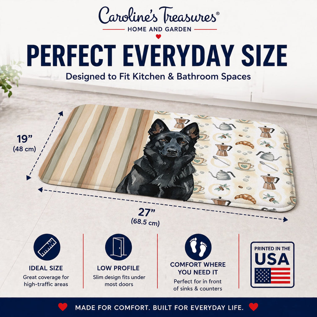 Black German Shepherd Coffee Bar Memory Foam Kitchen Mat Machine Washable Anti-Fatigue Cushion Comfort Bath or Kitchen Rug