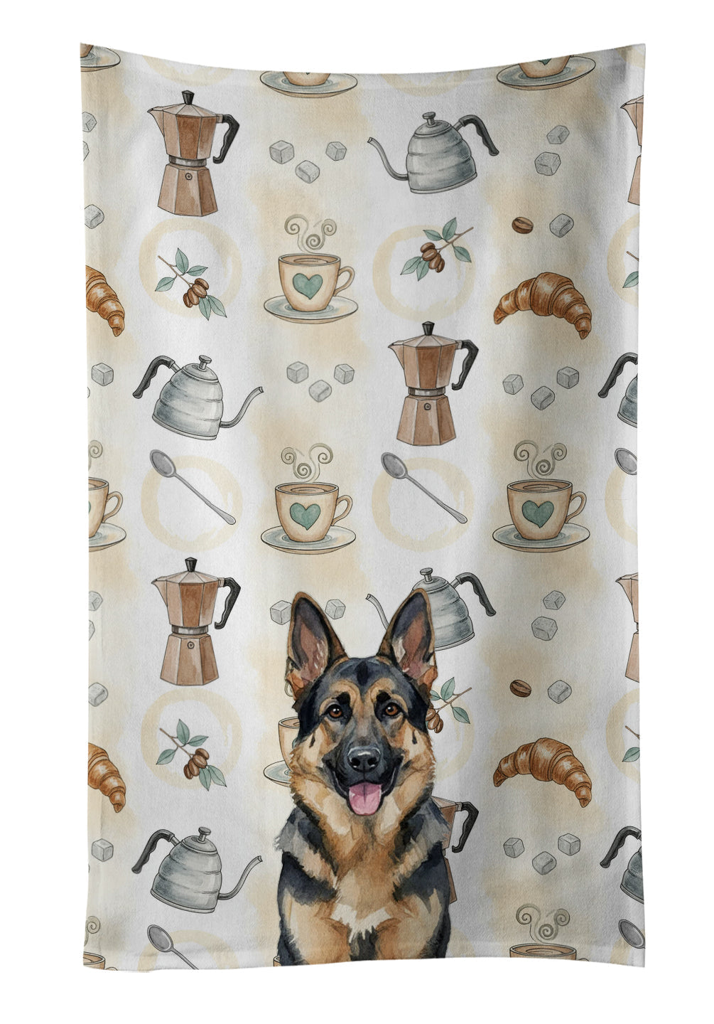German Shepherd Coffee Bar Kitchen Towel Velour Plush Front and Cotton Loop Back Machine Washable