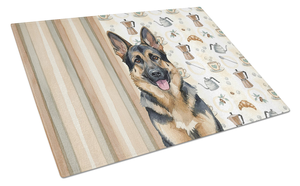 German Shepherd Coffee Bar Cutting Board Tempered Glass Kitchen Cutting Surface, Heat Resistant Chopping, Non-Slip Feet, Food Prep & Serving