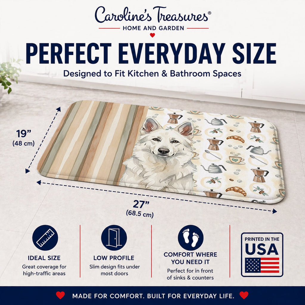 White German Shepherd Coffee Bar Memory Foam Kitchen Mat Machine Washable Anti-Fatigue Cushion Comfort Bath or Kitchen Rug