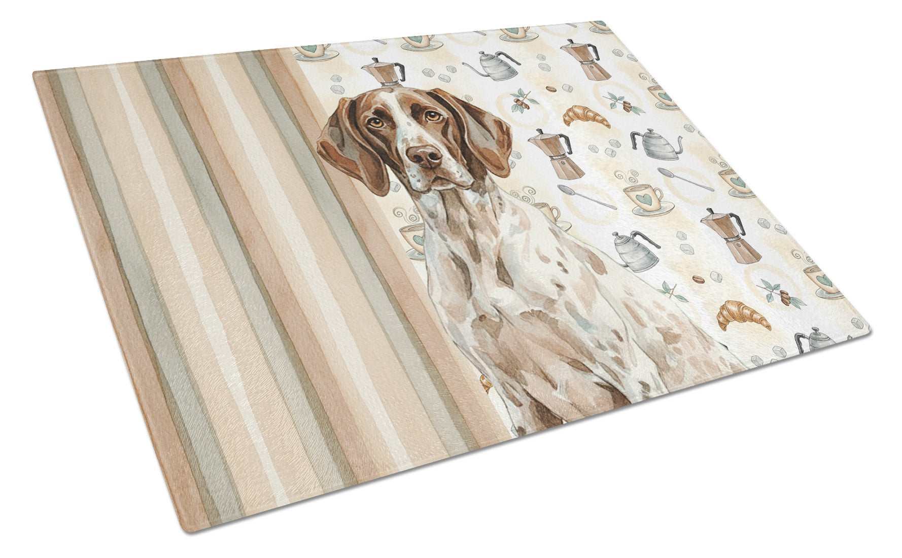 German Shorthaired Pointer Coffee Bar Cutting Board Tempered Glass Kitchen Cutting Surface, Heat Resistant Chopping, Non-Slip Feet, Food Prep & Serving