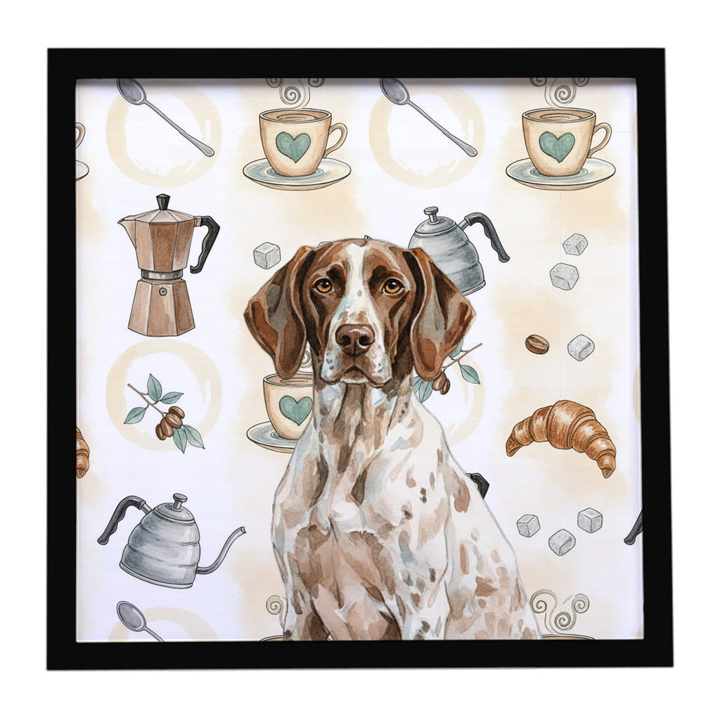 German Shorthaired Pointer Coffee Bar Framed Metal Print Bathroom, Kitchen, Office, Home Decor Wall Art Ready to Hang, Square, 8X8