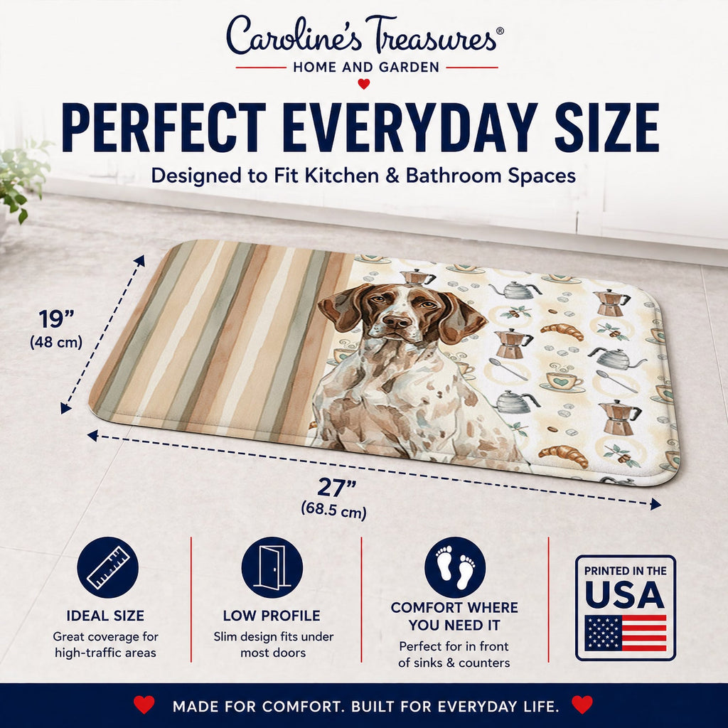 German Shorthaired Pointer Coffee Bar Memory Foam Kitchen Mat Machine Washable Anti-Fatigue Cushion Comfort Bath or Kitchen Rug