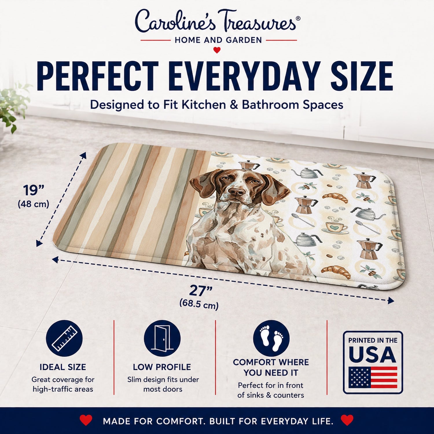 German Shorthaired Pointer Coffee Bar Memory Foam Kitchen Mat Machine Washable Anti-Fatigue Cushion Comfort Bath or Kitchen Rug